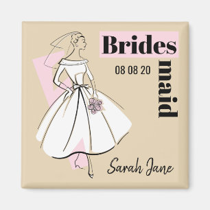 Mode Bride Neutrale Bridesmaid Datum Naam vierkant Magneet