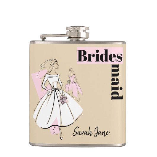 Mode Bride Neutrale Bridesmaïde Naam kolf Heupfles (Voorkant)