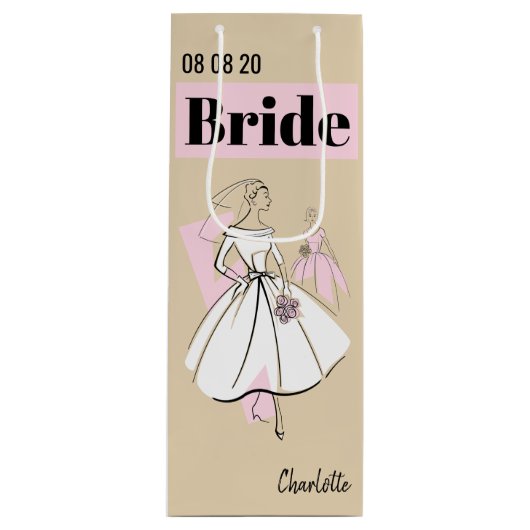 Mode Bride Neutrale Naam Datum wijn Cadeautas (Voorkant)