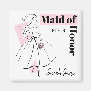 Mode Bride Pink Maid of Honor Date Name square Magneet