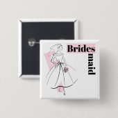 Mode Bride Roze Bridesmaid-toets vierkant Vierkante Button 5,1 Cm (Voorkant /achterkant)