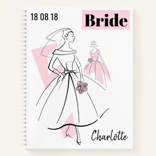 Mode Bride Roze Groepering Naam Datum multi Notitieboek (Voorkant)
