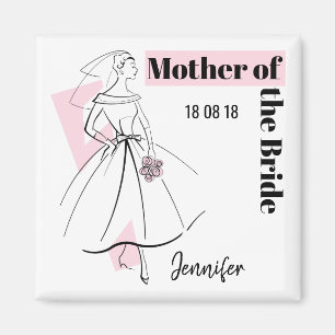 Mode Bride Roze Moeder Bride Datum Naam vierkant Magneet