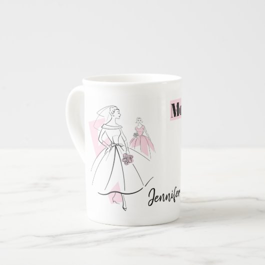 Mode Bride Roze Moeder Bride Naam Bot Porselein Kop (Voorkant links)