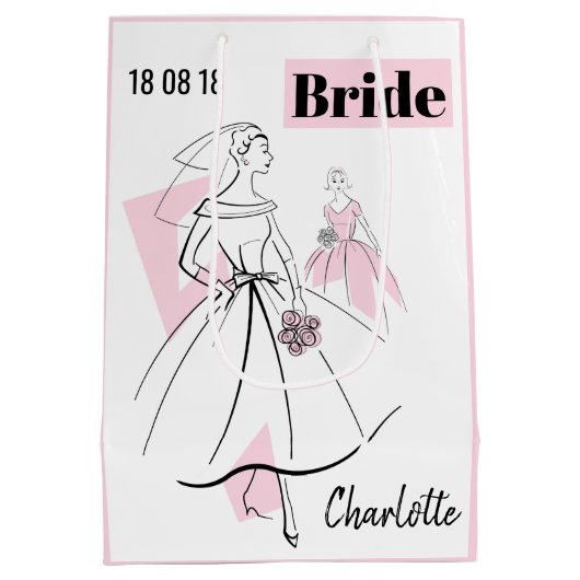 Mode Bride Roze Naam Datum cadeautas medium roze (Achterkant)