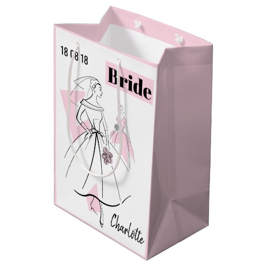 Mode Bride Roze Naam Datum cadeautas medium roze (Achterkant Gekanteld)