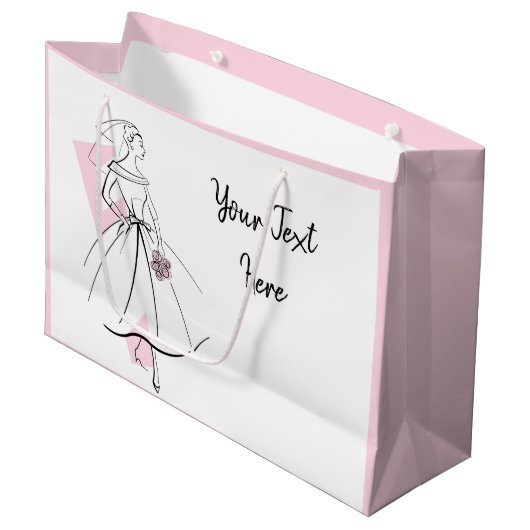 Mode Bride Roze Tekstcadeau grote roze tas Groot Cadeauzakje (Voorkant Gekanteld)