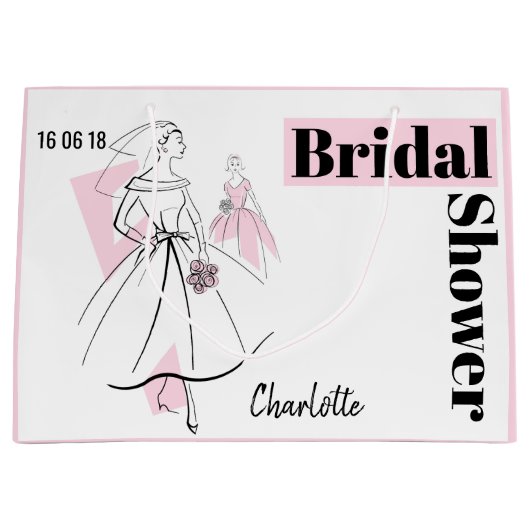 Mode Bride Roze Vrijgezellenfeest Datum Naam L roz Groot Cadeauzakje (Voorkant)
