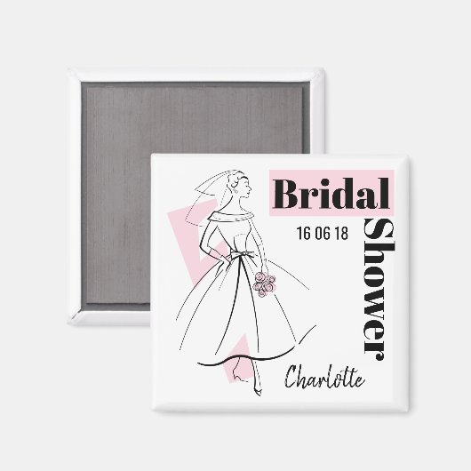 Mode Bride Roze Vrijgezellenfeest Datum Naam vierk Magneet (Voorkant / Achterkant)