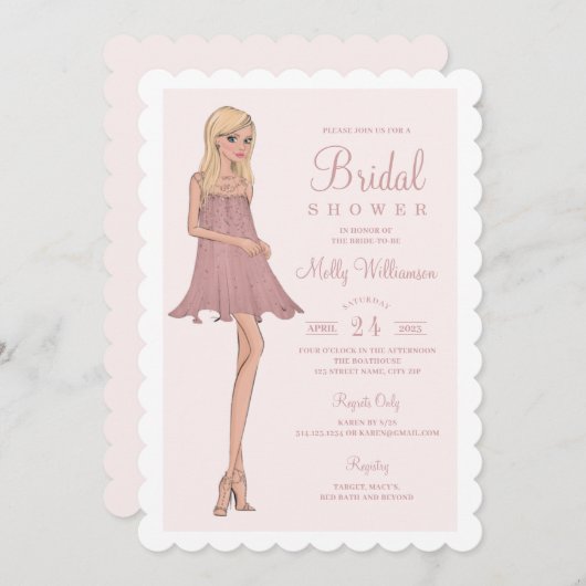 Mode bruid bruidsdouche uitnodiging (Voorkant / Achterkant)