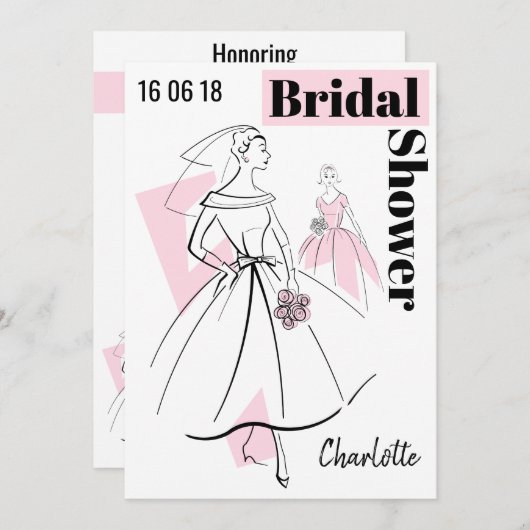 Mode Bruid Roze Groep Bruids Douche uitnodiging (Voorkant / Achterkant)