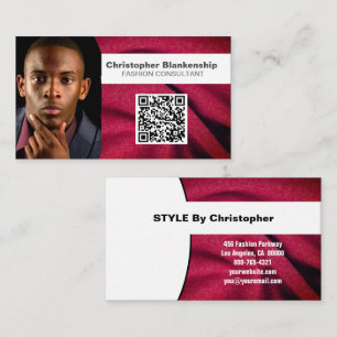 Mode Burgundy Fabric Custom Photo QR Code Visitekaartje