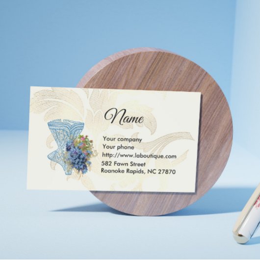 Mode Corset & Fleurs Bleues Carte de visite