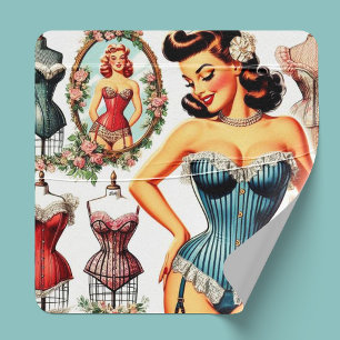 Mode Corset Pin Up Vierkante Sticker