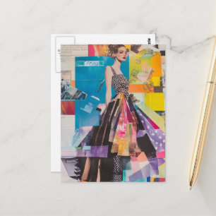 Mode dame mixed media collage briefkaart