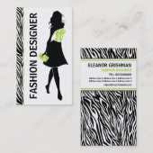 Mode designer meisje lime groen wit zebra print visitekaartje (Voorkant / Achterkant)