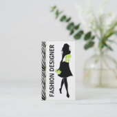 Mode designer meisje lime groen wit zebra print visitekaartje (Staand voorkant)