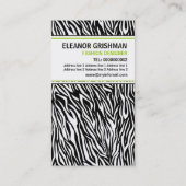Mode designer meisje lime groen wit zebra print visitekaartje (Achterkant)