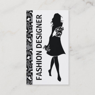 Mode designer meisje zwart grijs panter print visitekaartje