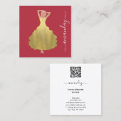 Mode Designer Roos Gold Dress Logo QR-code Vierkante Visitekaartje (Voorkant / Achterkant)