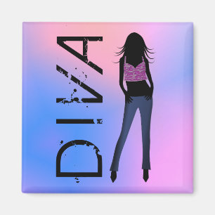 Mode Diva in Blue Jeans Custom Square Magnets Magneet