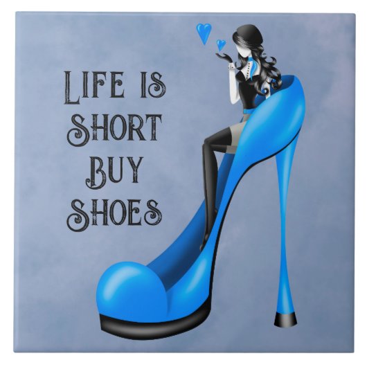Mode Diva in het blauw van Stiletto Tegeltje (Voorkant)