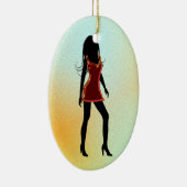 Mode Diva in rode jurk Custom Ovaal Ornament (Rechts)