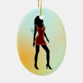 Mode Diva in rode jurk Custom Ovaal Ornament (Achterkant)