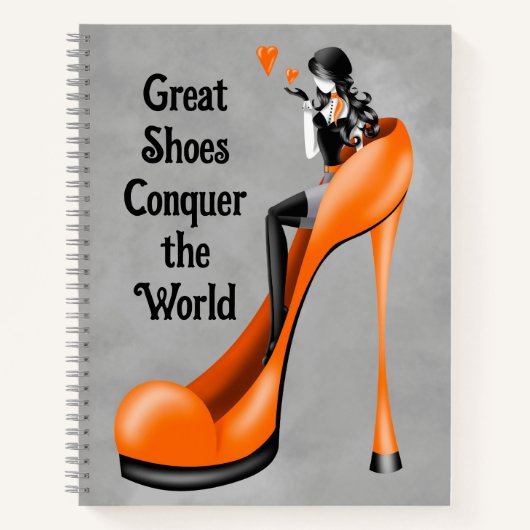 Mode diva in stiletto oranje notitieboek (Voorkant)