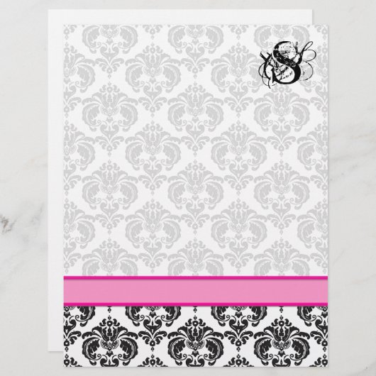 Mode Diva Pink Raspberry Monogram Damask (Voorkant / Achterkant)
