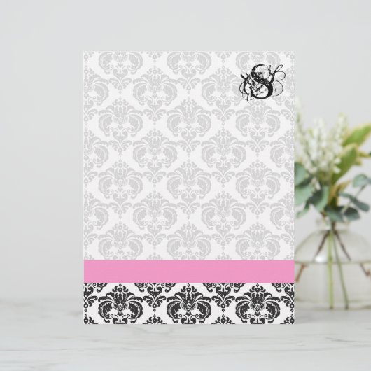 Mode Diva Pink Raspberry Monogram Damask (Staand voorkant)