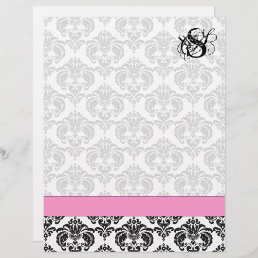 Mode Diva Pink Raspberry Monogram Damask (Voorkant / Achterkant)