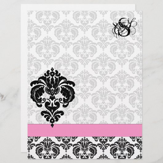 Mode Diva Pink Raspberry Monogram Damask (Voorkant / Achterkant)