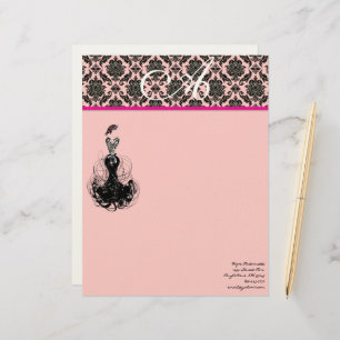 Mode Diva Pink Raspberry Monogram Damask Briefhoofd