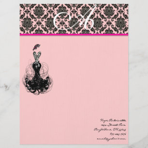 Mode Diva Pink Raspberry Monogram Damask Persoonlijk Briefhoofd