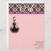 Mode Diva Pink Raspberry Monogram Damask Persoonlijk Briefhoofd (Voorkant / Achterkant)