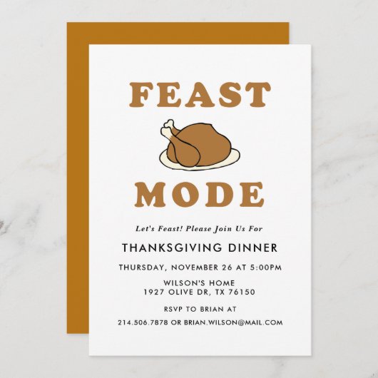 Mode Fête Thanksgiving Diner fête Invitation (Devant / Derrière)