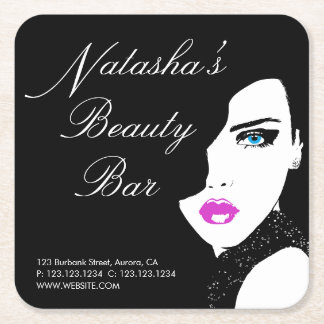 Mode Girl Black Pink Beauty Bar Vierkante Kartonnen Onderzetter