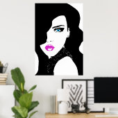 Mode Girl Black Pink Blue Poster (Thuiskantoor)