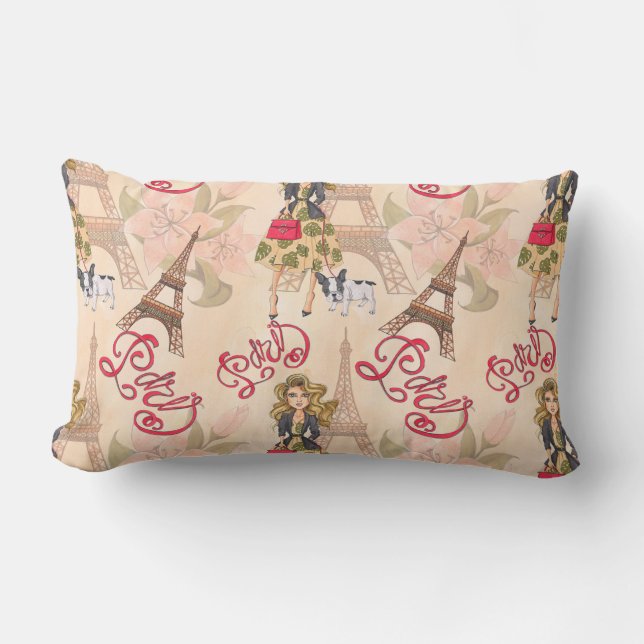 Mode Girl in Parijs Pattern Kussen (Voorkant)