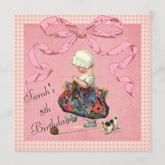  Mode Girl Pink Ribbon Birthday Invita Kaart