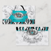 Mode Handbag Crown Purse Blue Zebra Floral 2 Visitekaartje (Voorkant / Achterkant)