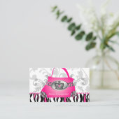 Mode Handbag Crown Purse Pink Zebra Floral 2 Visitekaartje (Staand voorkant)