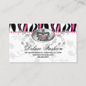 Mode Handbag Crown Purse Pink Zebra Floral 2 Visitekaartje (Achterkant)