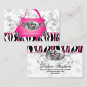 Mode Handbag Crown Purse Pink Zebra Floral 2 Visitekaartje (Voorkant / Achterkant)