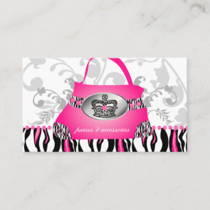 Mode Handbag Crown Purse Pink Zebra Floral 2 Visitekaartje