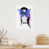 Mode illustratie glam vrouw met vlinder poster (Keuken)