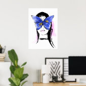 Mode illustratie glam vrouw met vlinder poster (Thuiskantoor)