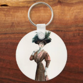 Mode Illustratie Lady Feather Pet Sleutelhanger (Voorkant)
