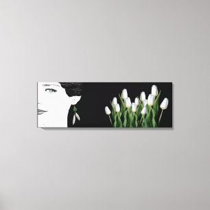 Mode Illustratie Meisje Gezicht  Bloemen Canvas Afdruk
